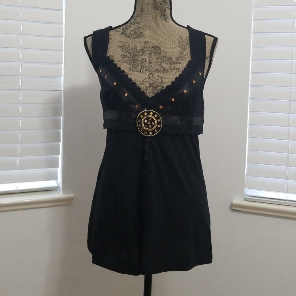 Solitaire Black embellished tank